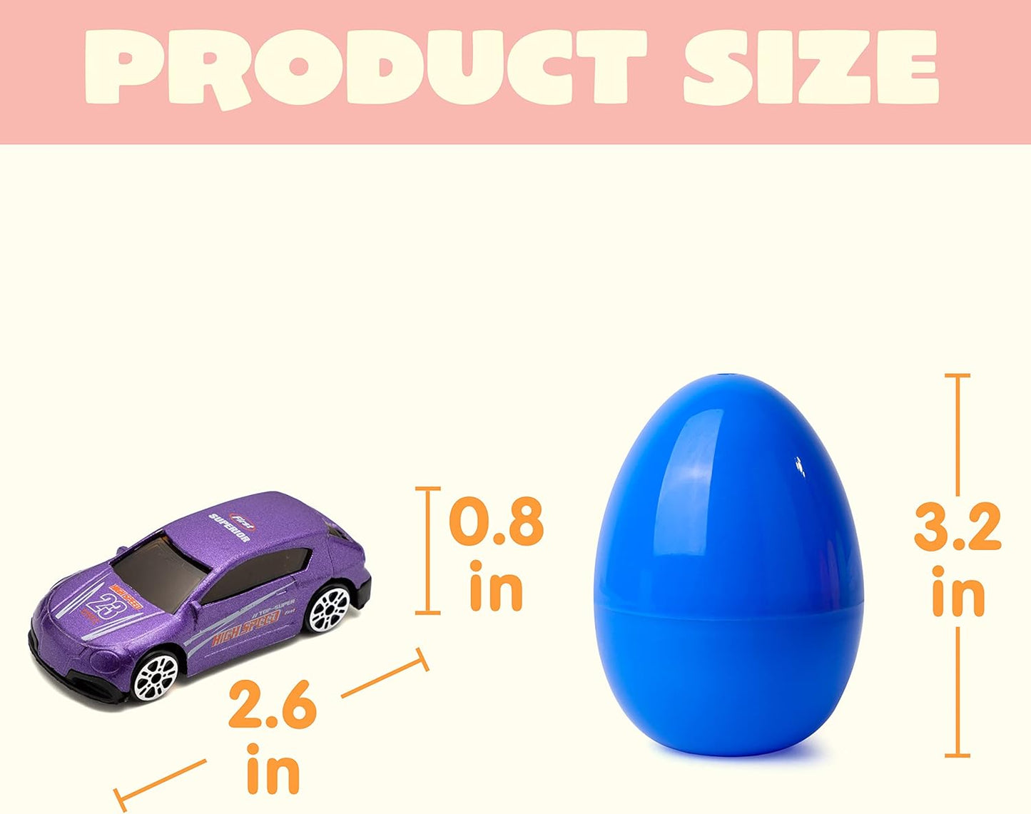 JOYIN 12 Pcs Die-Cast Car Filled Big Easter Eggs, Bright Colorful Prefilled Plastic Eggs with Different Die-cast Cars for Boys, Basket Stuffers and Kids Party Favors
