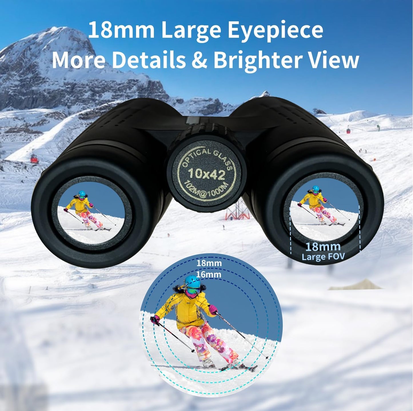 10x42 HD Binoculars for Adults High Powered, Coregreen BAK-4 Prism FMC Lens Professional, Large View Binoculars with Clear Low Light Vision for Bird Watching Hunting Hiking Travel Cruise