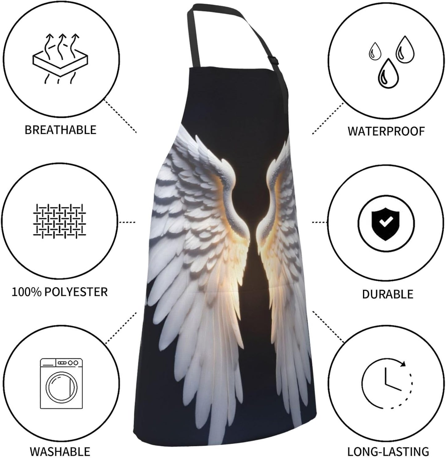Angel Wing print Waterproof chef's apron with pocket apron for kitchen cooking baking barbecue and gardening