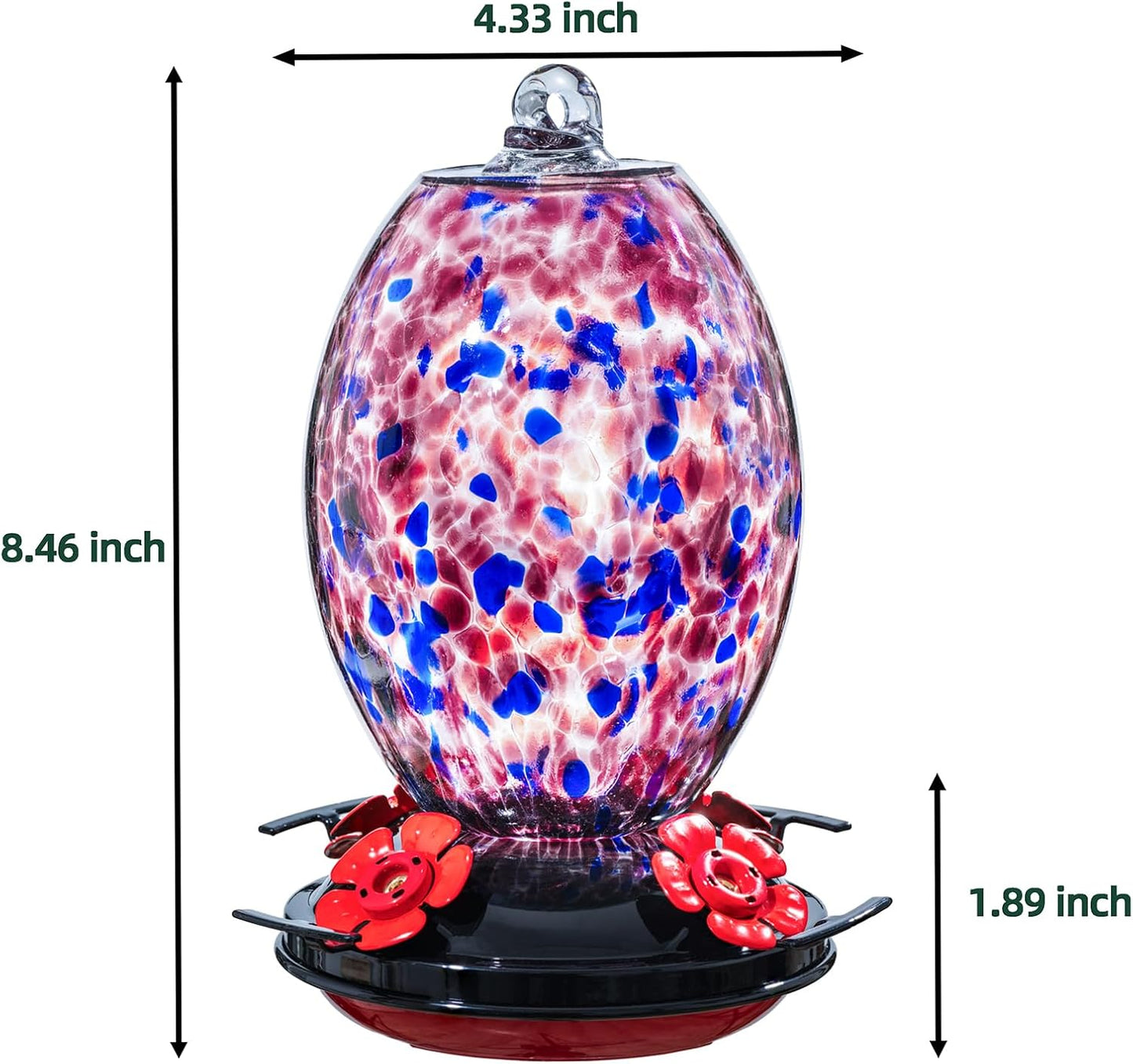 Muse Garden Glass Humming Bird Feeders for Outdoors - 27OZ Blown Glass
