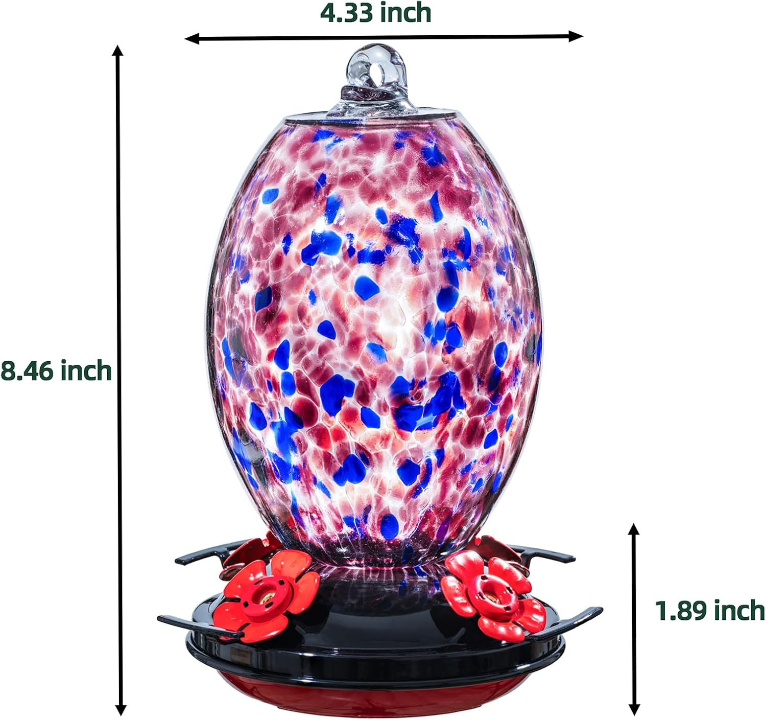 Muse Garden Glass Humming Bird Feeders for Outdoors - 27OZ Blown Glass