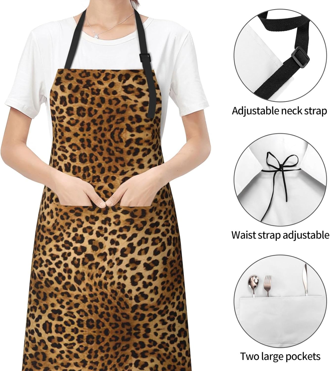 Cute Leopard print Waterproof apron with pocket adjustable cooking apron for adult kitchen bibs to bake
