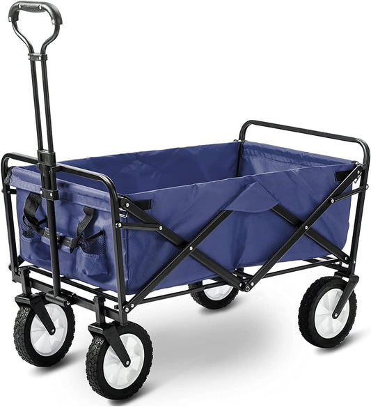 Heavy Duty Foldable Garden Trolley Cart - Collapsible Outdoor Wagon wi
