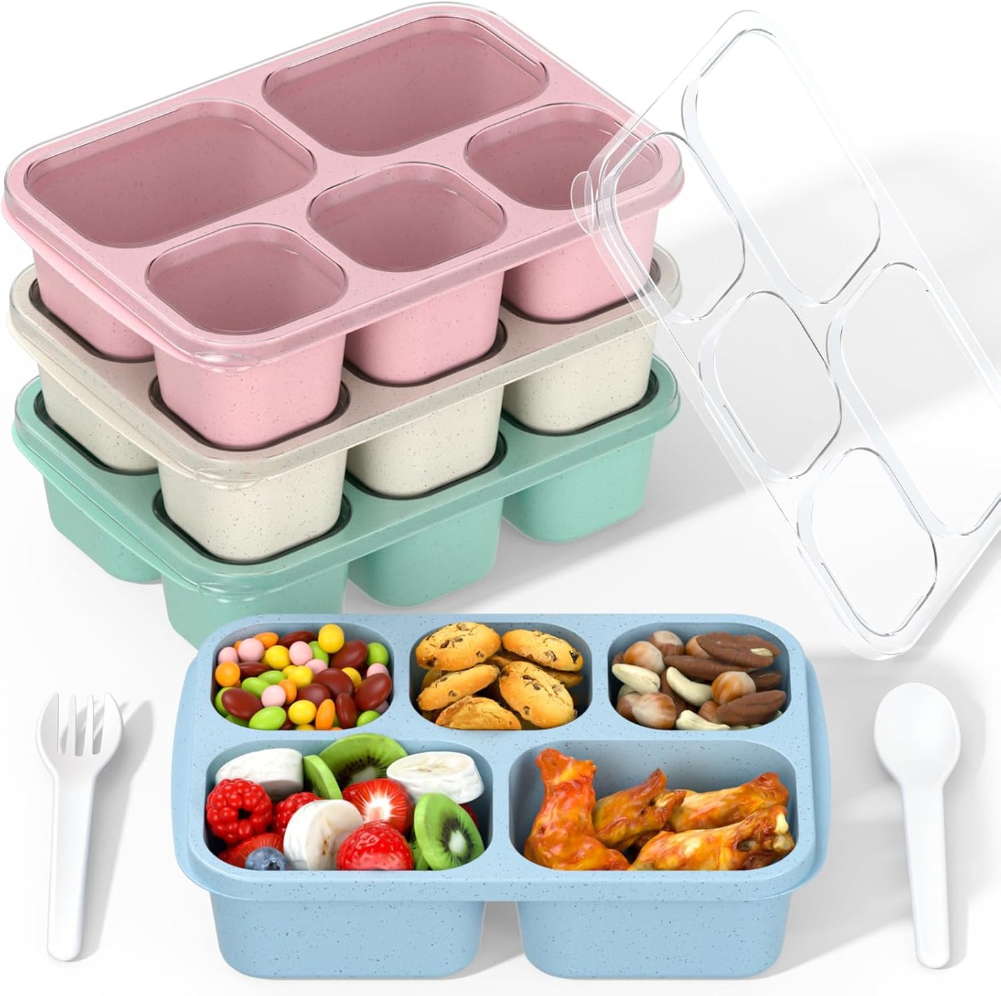 Bento Box Adult Lunch Box - 4 Pack, 5 - Compartment Meal Prep Containe