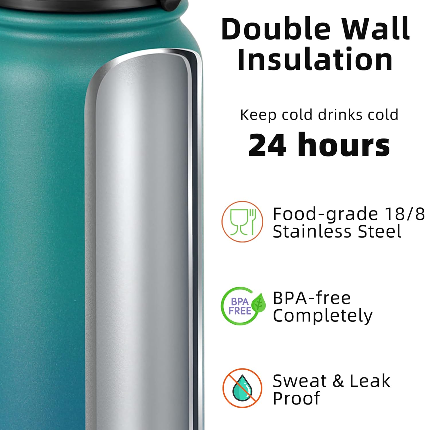 Fanhaw 20 oz Insulated Stainless Steel Water Bottle with Anti-Dust Chu