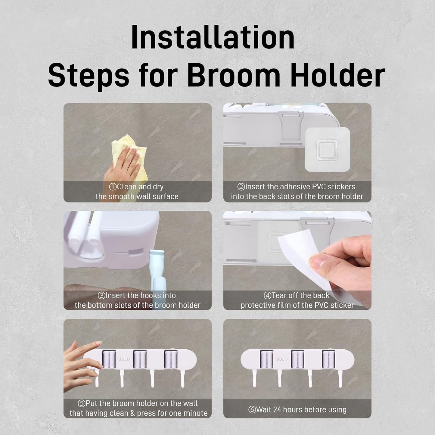 Broom Holder with 2 Slots & 3 Hooks Heavy Duty Garden Tool Organizer Broom Hanger Wall Mount for Home Laundry Room Kitchen Closet Shed Garage Organization and Storage - White