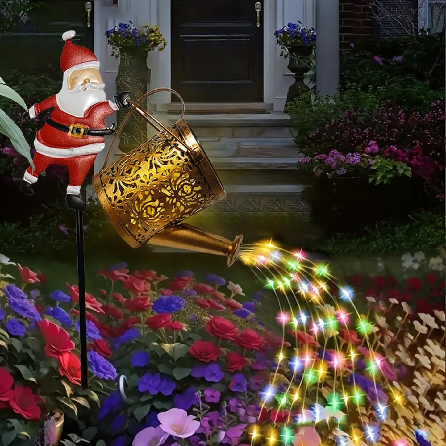 Solar Santa Kettle Lights - Christmas Outdoor Decoration | Waterproof Vintage Solar-Powered Santa Light for Lawn, Backyard, Garden, Walkway, Poolside, Home, Office, Holiday Party, Festive Yard