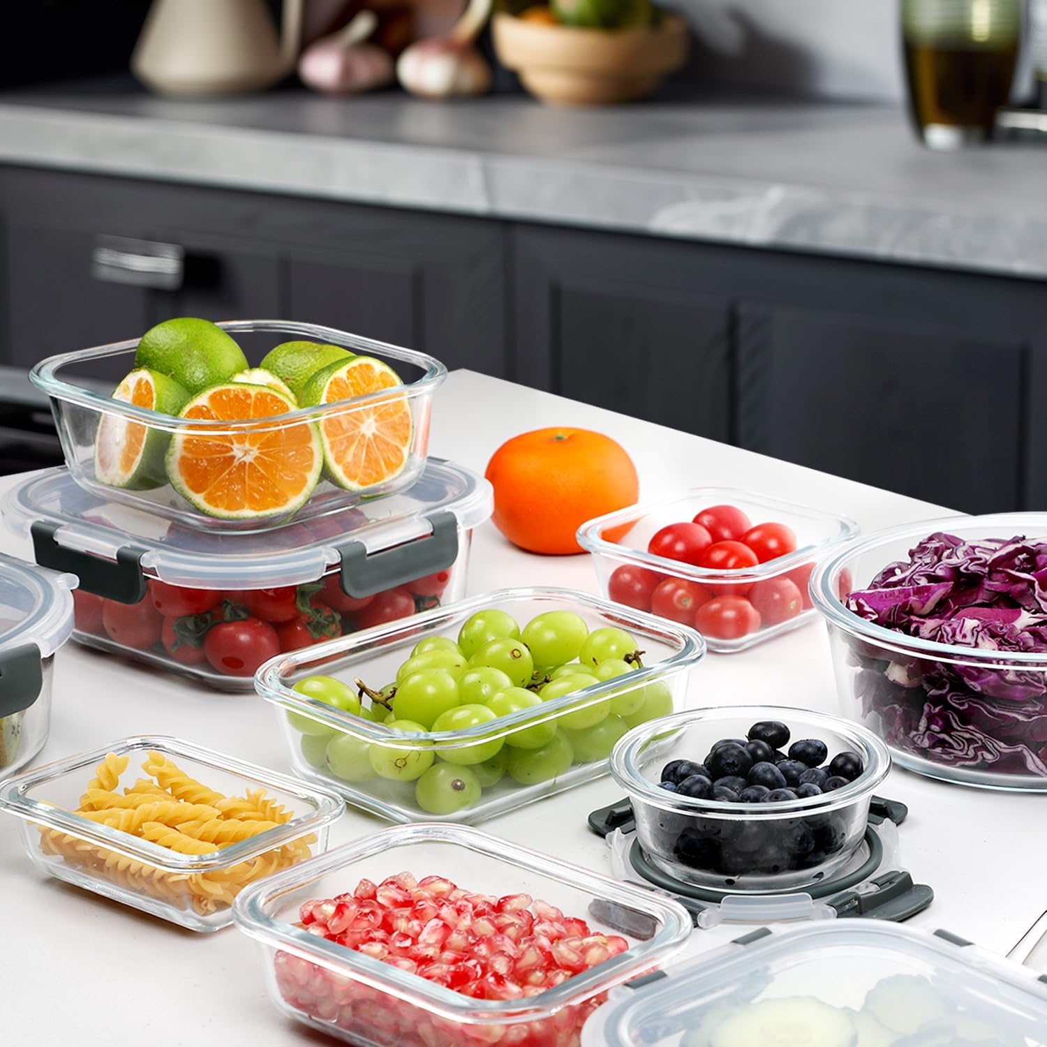 VERONES 30 Pieces Glass Meal Prep Containers Set, Stackable Glass Food