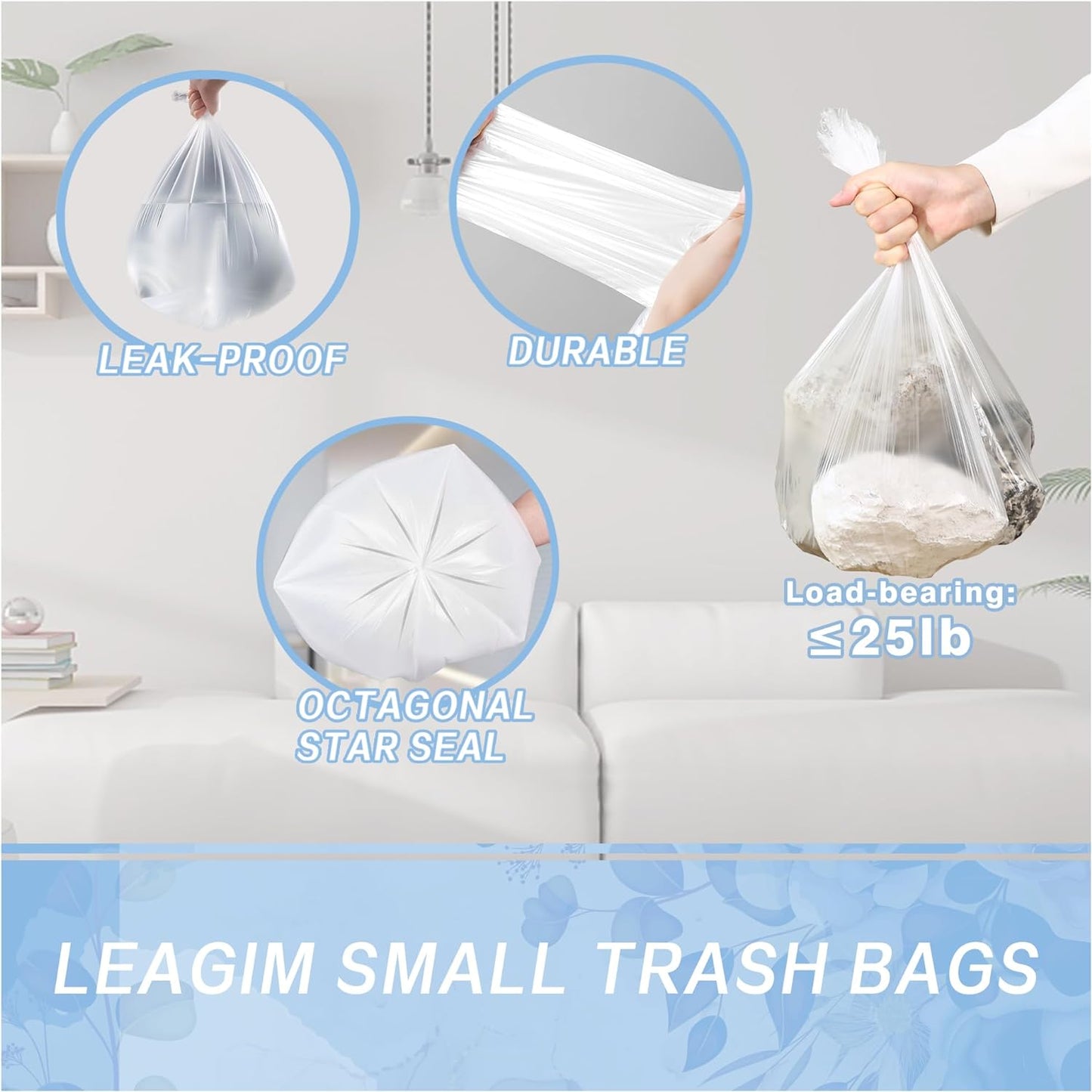 Small Trash Bags 4 Gallon - 108 Count Leakage-Proof 4 Gallon Trash Bag, Small Garbage Bags for Office Bedroom Bathroom Mini Trash Bags, Unscented White 15L Small Trash Can Liners