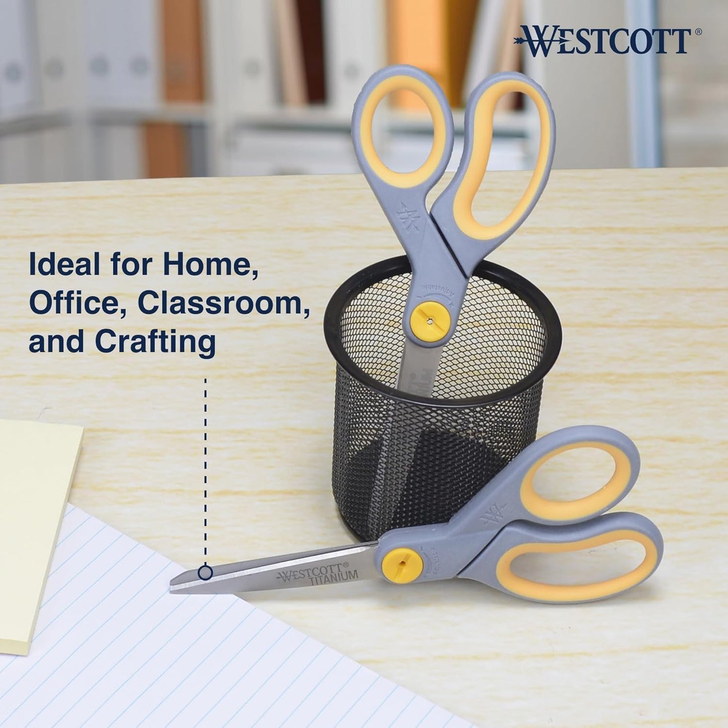 Westcott 8” Titanium Bonded Scissors with Adjustable Glide and Soft Handle, 2-Pack- Durable Multipurpose Scissors for Office, Home, and School Use, Sharp Precision Blades for Everyday Cutting