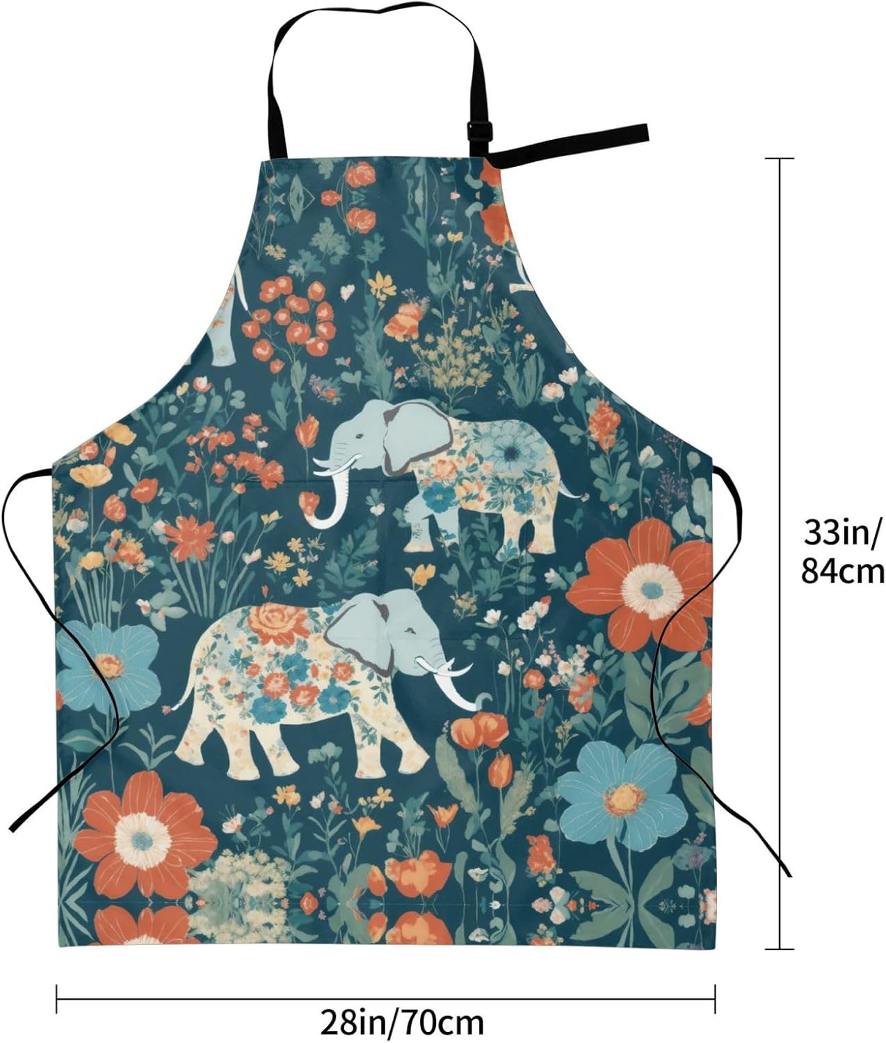 Gorgeous meadows pattern with floral elephant in Print Laundry apron 28x33 In Waterproof Kitchen Apron with Pockets for Cooking Baking