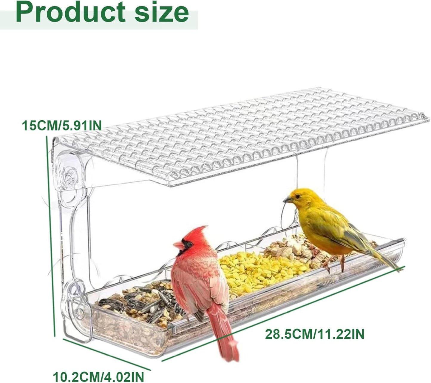 Window Bird Feeders with Strong Suction Cups 480ml Window Bird Feeder with Removable Feeding Trays and Water Compartment Bird Feeder with Drainage Holes for Clear Window View