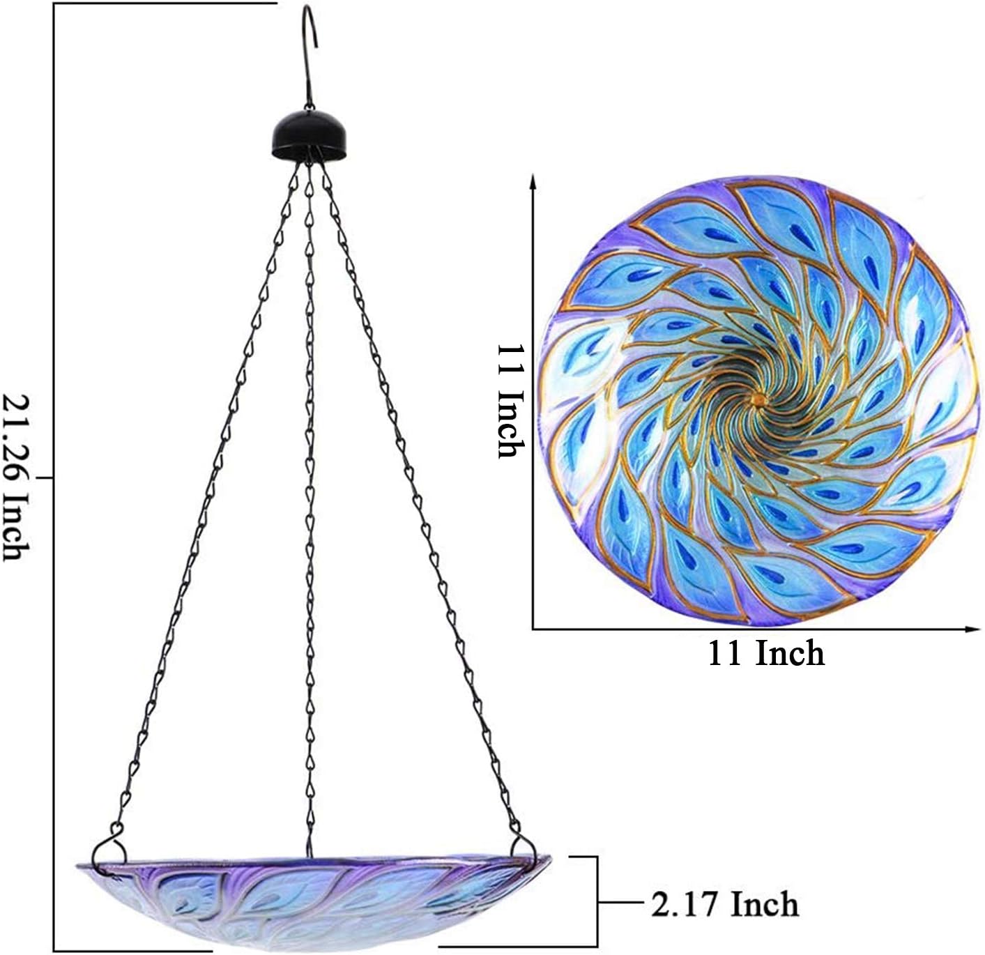 VCUTEKA Hanging Bird Baths Outdoor Glass Peacock Birdbath Birdfeeder f