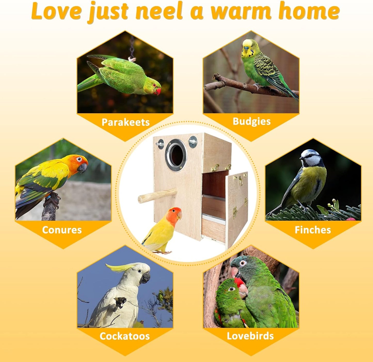 kathson Parakeet Nesting Box Wooden Bird Breeding Nest Parrots Mating House Wood Bird Aviary Budgie Cage Accessories for Cockatiel Finch Lovebirds Conure