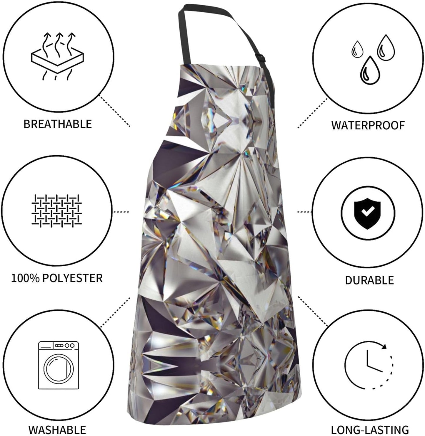 Glitter Abstract Diamond Crystal Pattern Print 28x33 In Adult Kitchen Apron with Pockets Versatile Chef Smock for Cooking Baking