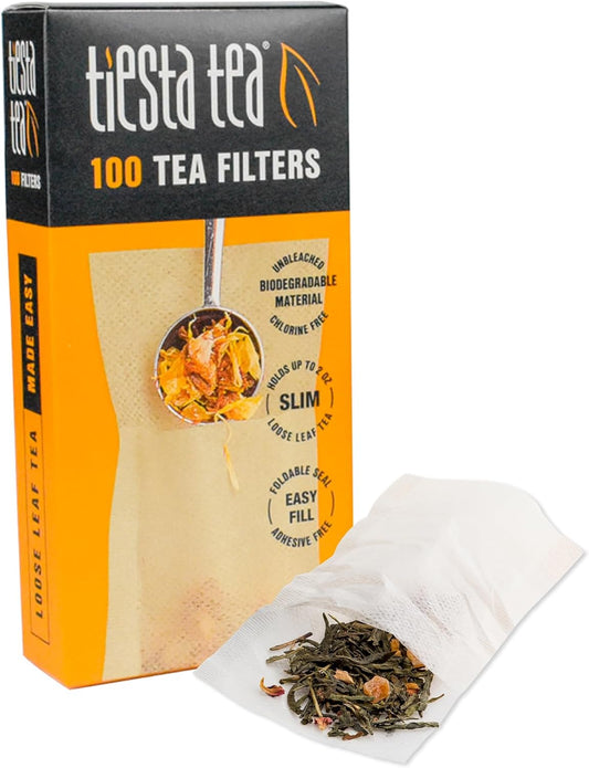 Tiesta Tea Loose Leaf Filters for Brewing, Disposable Infuser for Hot & Iced Drinks, Easy-Fill Steeper, Unbleached Paper, Single-Cup Infuser for Loose Leaves, 100 Empty Bags