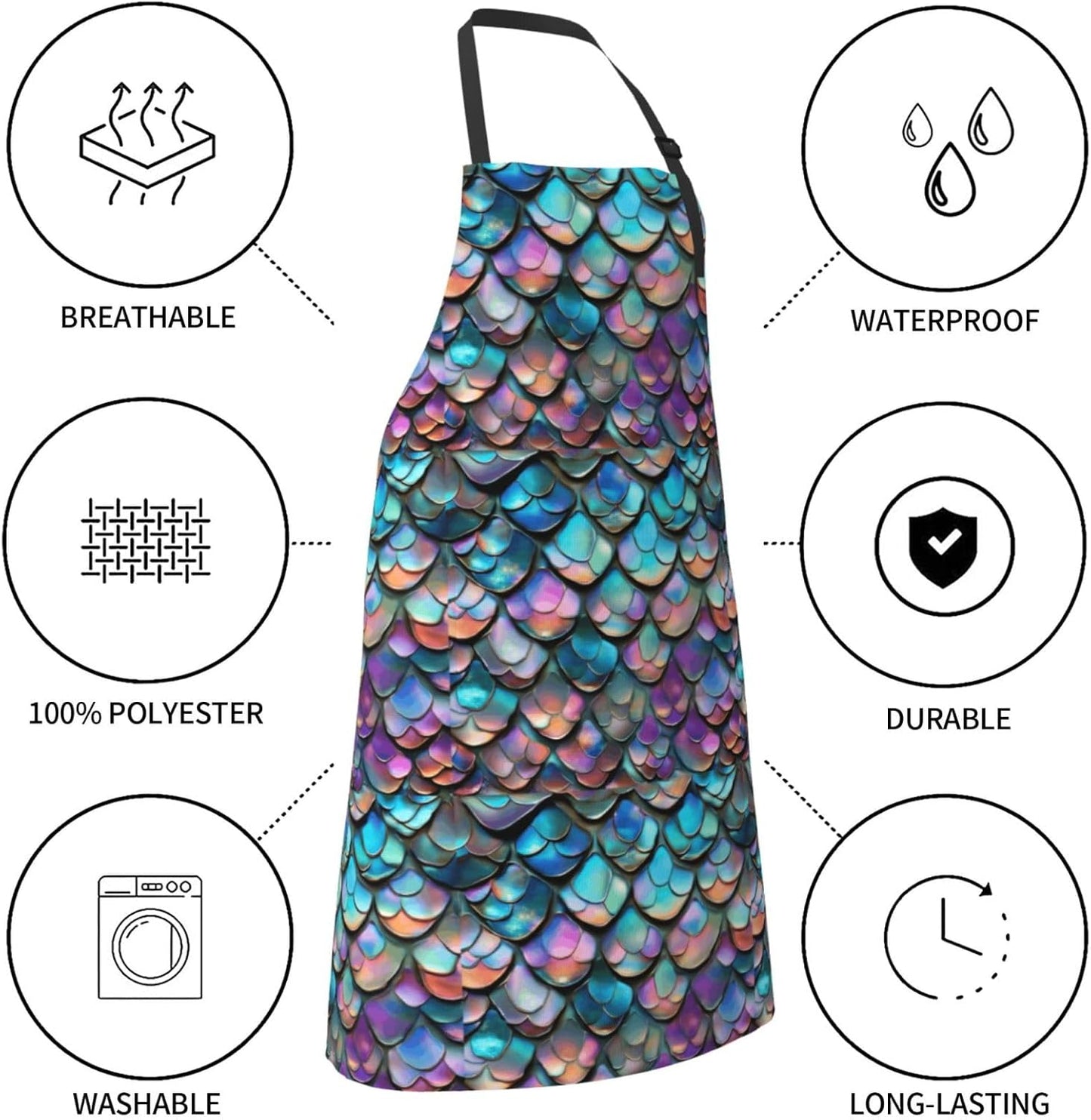 YANYU Mermaid Scale Print 28x33 In Kitchen Apron Stylish Chef Apron wi