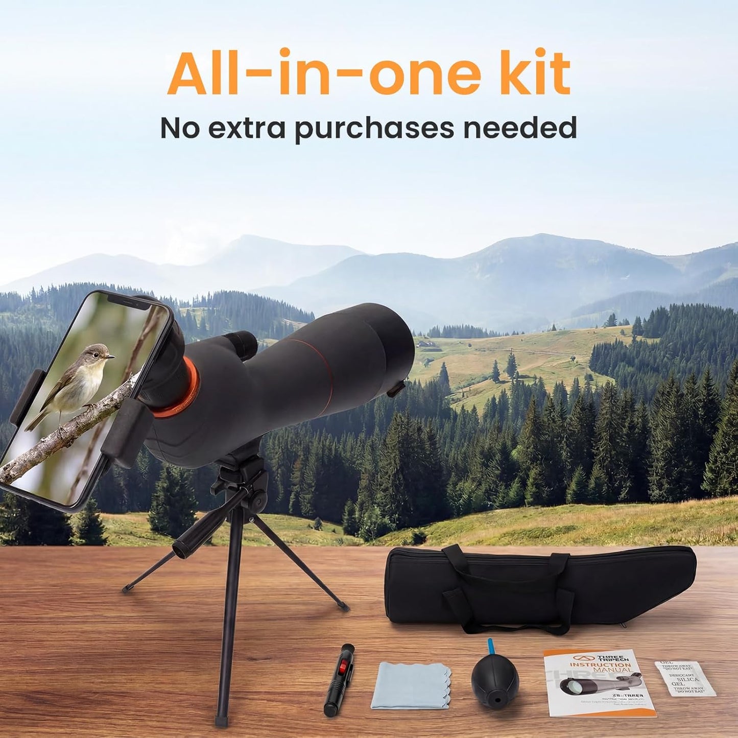 Spotting Scope 25-75×85 - Dual Focusing Spotter Scope, with Tripod & Phone Adapter, Ideal for Bird Watching & Wildlife Observing