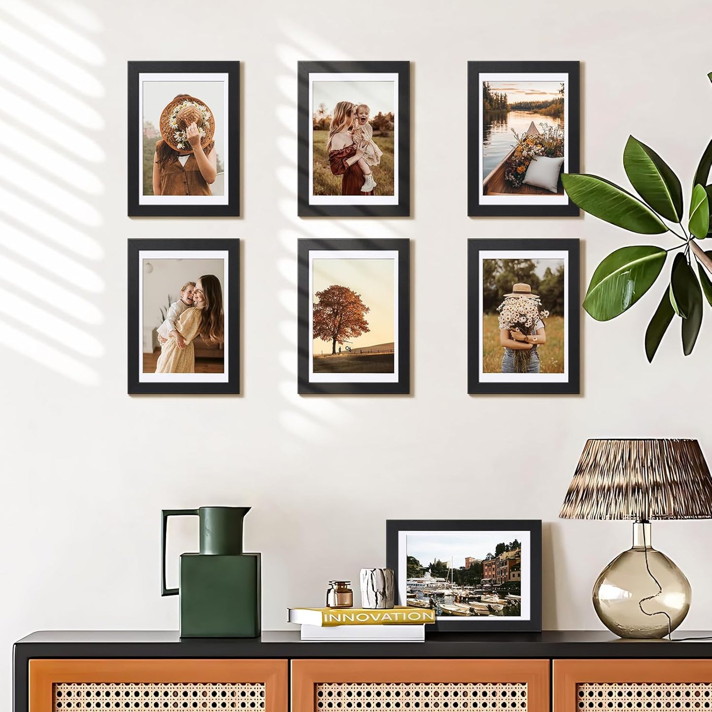 HappyHapi 4x6 Picture Frame Set of 5, Black Frames Display Photo 3.5x5 with Mat or 4x6 without, Gallery Wall Frame Set, Wall or Tabletop Display (Black)