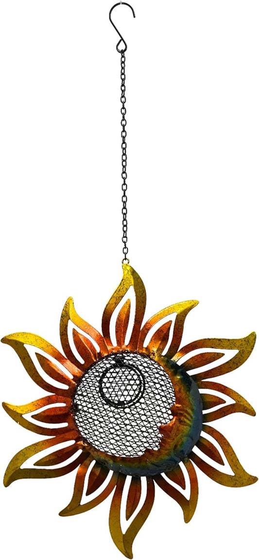 Sun and Moon Outside Wild Bird Feeder，Metal Hanging Bird Feeder for Garden Yard Outdoor Decoration