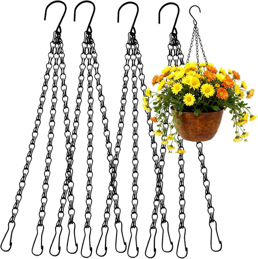 22 Inch Hanging Plant Chains with Clips & Hooks (Pack of 5) – Adjustable Heavy Duty Replacement Chains for Flower Pots, Bird Feeders, Baskets, Lanterns, Wind Chimes, and Indoor/Outdoor