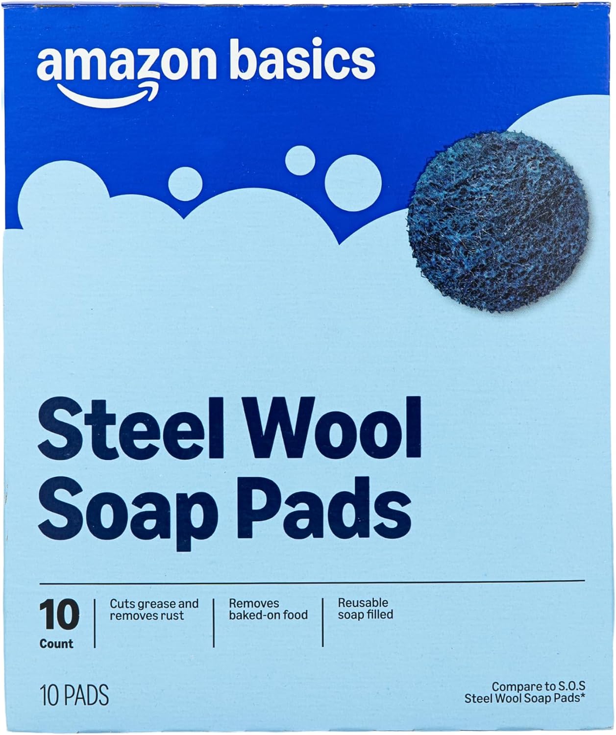 Amazon Basics Steel Wool Soap Pads, Reusable, Cuts Grease and Removes 