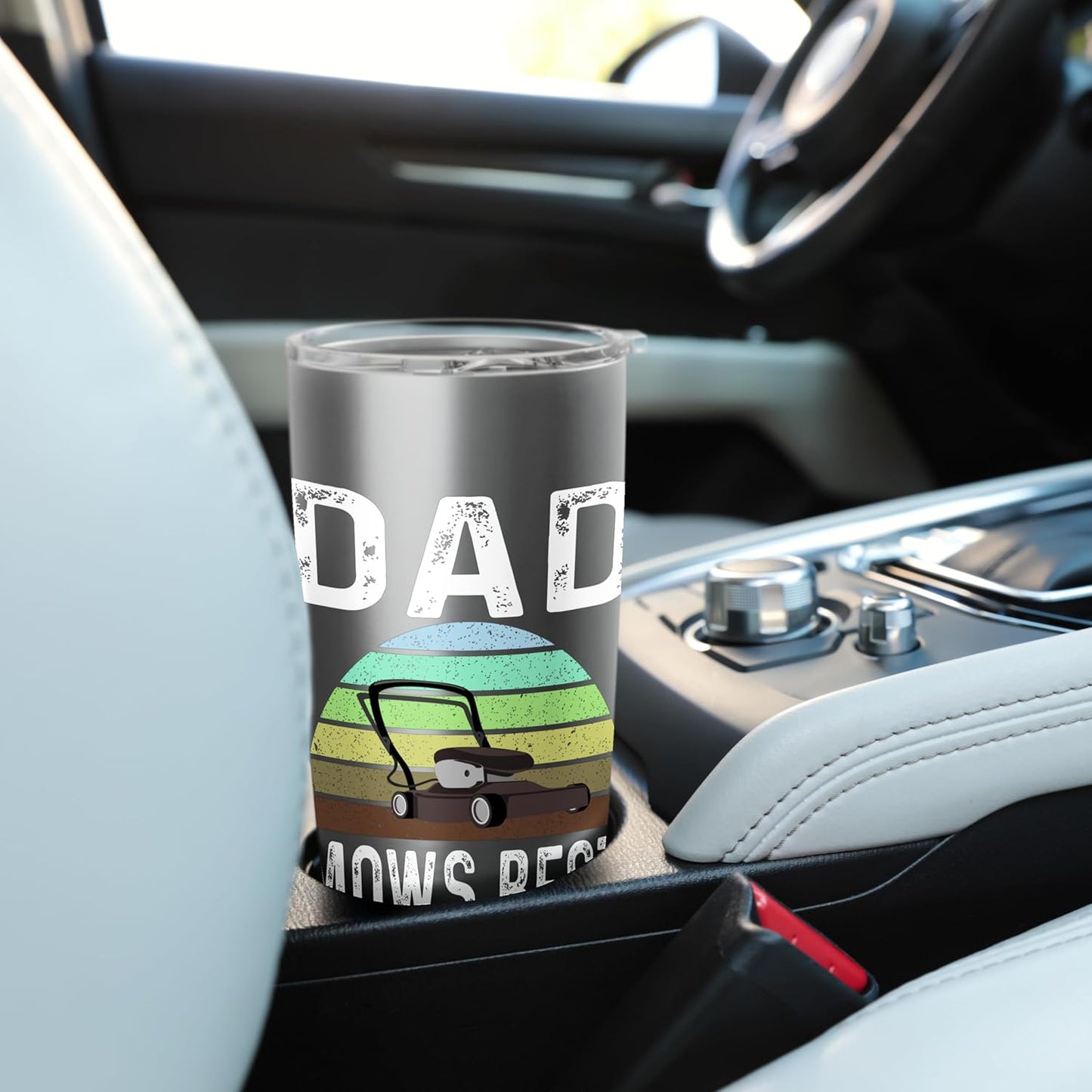 Funny Dad Mows Best Lawn Care Grass Mowing Lawn Mower Dad Stainless Steel Insulated Tumbler