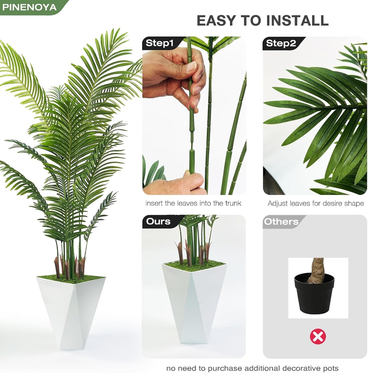 Artificial Palm Trees 6FT Tall Fake Palm Tree Indoor,Faux Tropical Areca Floor Plant with Tall White Planter, Fake Silk Plants in Pot for Home Office Living Room Bedroom Decor