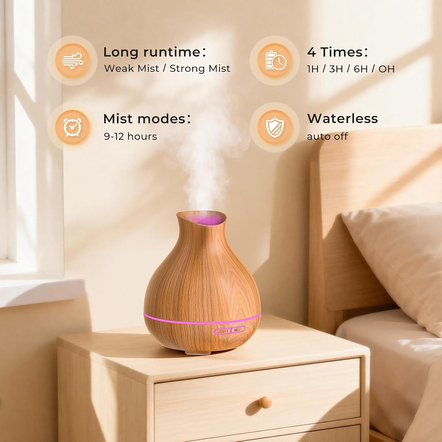 BZseed Aromatherapy Essential Oil Diffuser 550ml 12 Hours Wood Grain A