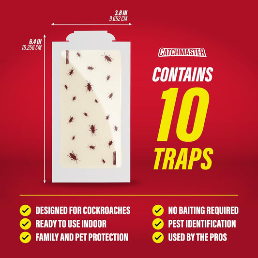 Catchmaster Roach Trap Glue Boards 10-Pk, Adhesive Bug Catcher, Scorpi