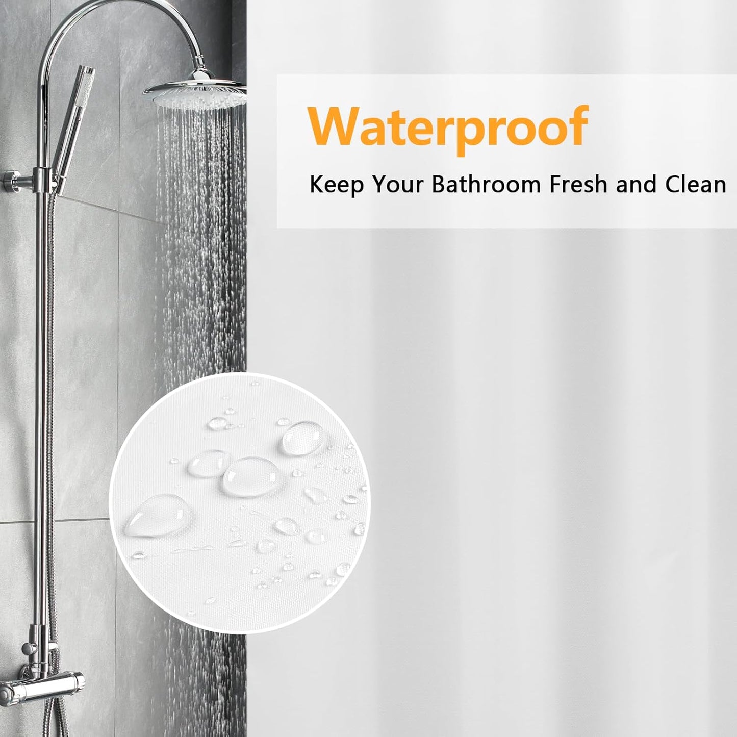 Waterproof Fabric Shower Curtain Liner with 3 Extra-Large Magnets, 72 x 72 inch Washable Cloth Shower Liner Odorless Hotel Quality, Neutral White Lightweight Shower Curtain for Bathroom