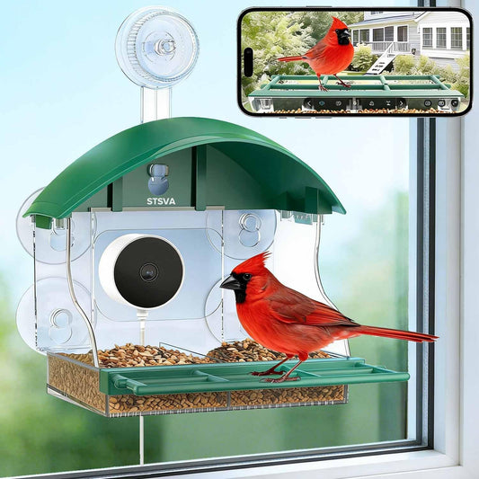 Window Bird Feeder with Camera,2K Live Video,AI Bird Identification,Instant Arrival Alerts,24/7 Recording,Support 2.4G/5G WiFi,SD Card&Cloud Storage,Featuring 5 Strong Suction Cups.