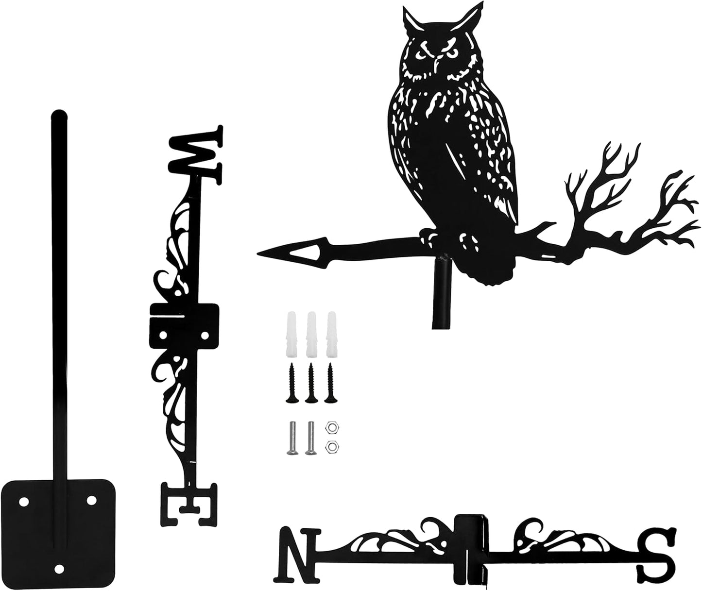 Wind Weathervanes for Roofs Mount with Creative Black Owl Shapes & Metal Material | Mini Weather Vain/Vein for Sheds, Courtyard, and Garden Fence Decoration Outdoor (Owl, 1PC)