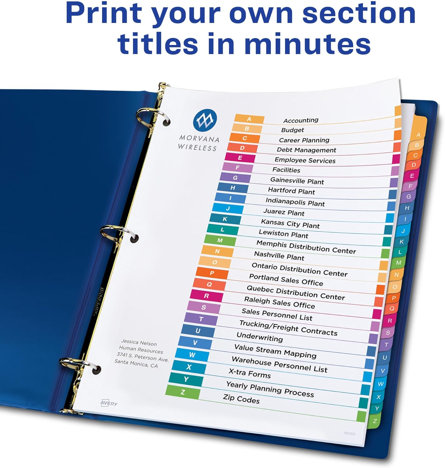 Avery A-Z Dividers for 3 Ring Binders, 26 Tabs per Set, Customizable Table of Contents, Multicolor Tabs, Great for Organizing Reports, Projects, and More (11125)