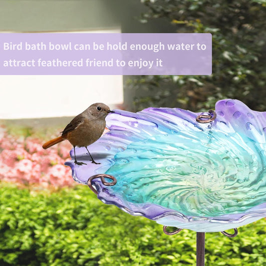 MUMTOP Glass Bird Baths for Outdoors, Garden Bird Bath Bowl with Metal