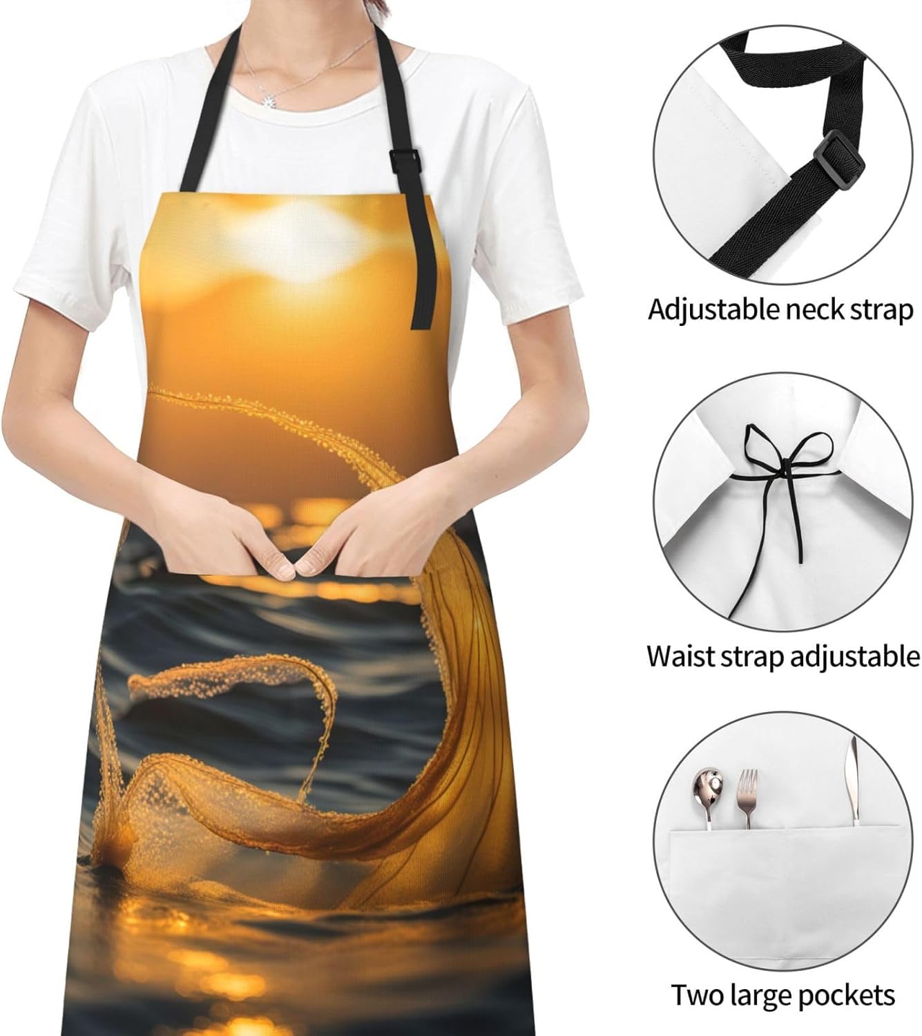 Mermaid Tail print Waterproof chef's apron with pocket apron for kitchen cooking baking barbecue and gardening