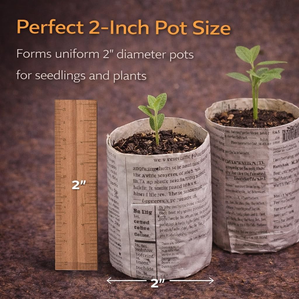 Carrot Design Newspaper Pot Maker – Wooden Seed Starter Tool for DIY Biodegradable Paper Pots – Mold for Seedlings & Gardening - 2 Inch
