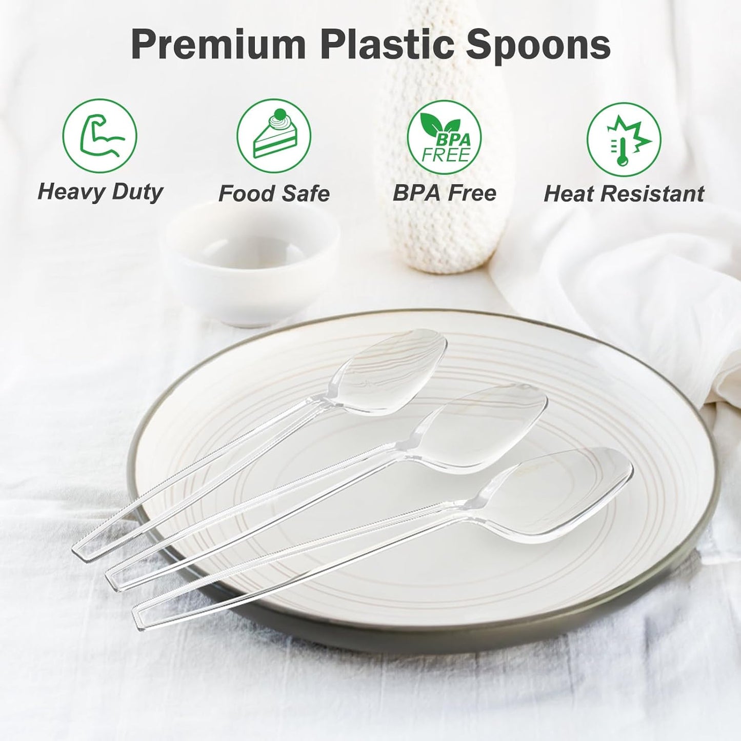 100 Count Clear Plastic Spoons Disposable, BPA-Free, Heat Resistant, S