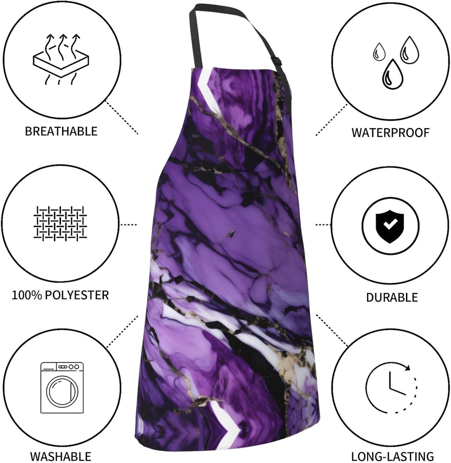 marble purple print Waterproof apron with pocket adjustable cooking apron for adult kitchen bibs to bake