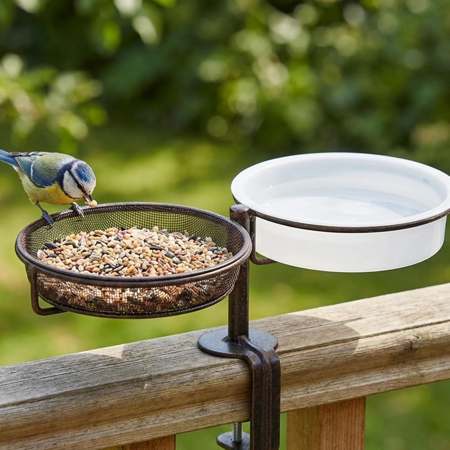Bird Feeder Tray Hanging Birdfeeder & Birdbath 4PCS 2 Mesh Trays & 2 Water Bowls Feeder for Garden Outdoor Wild Bird Feeding Station.