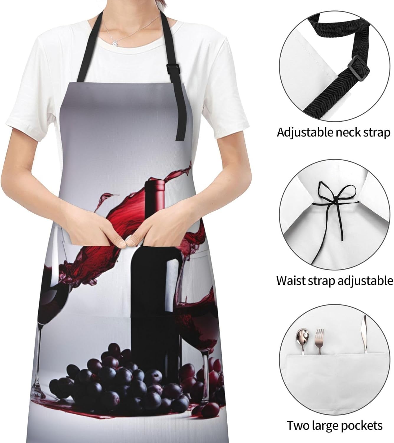 Red Wine print Waterproof apron with pocket adjustable cooking apron for adult kitchen bibs to bake
