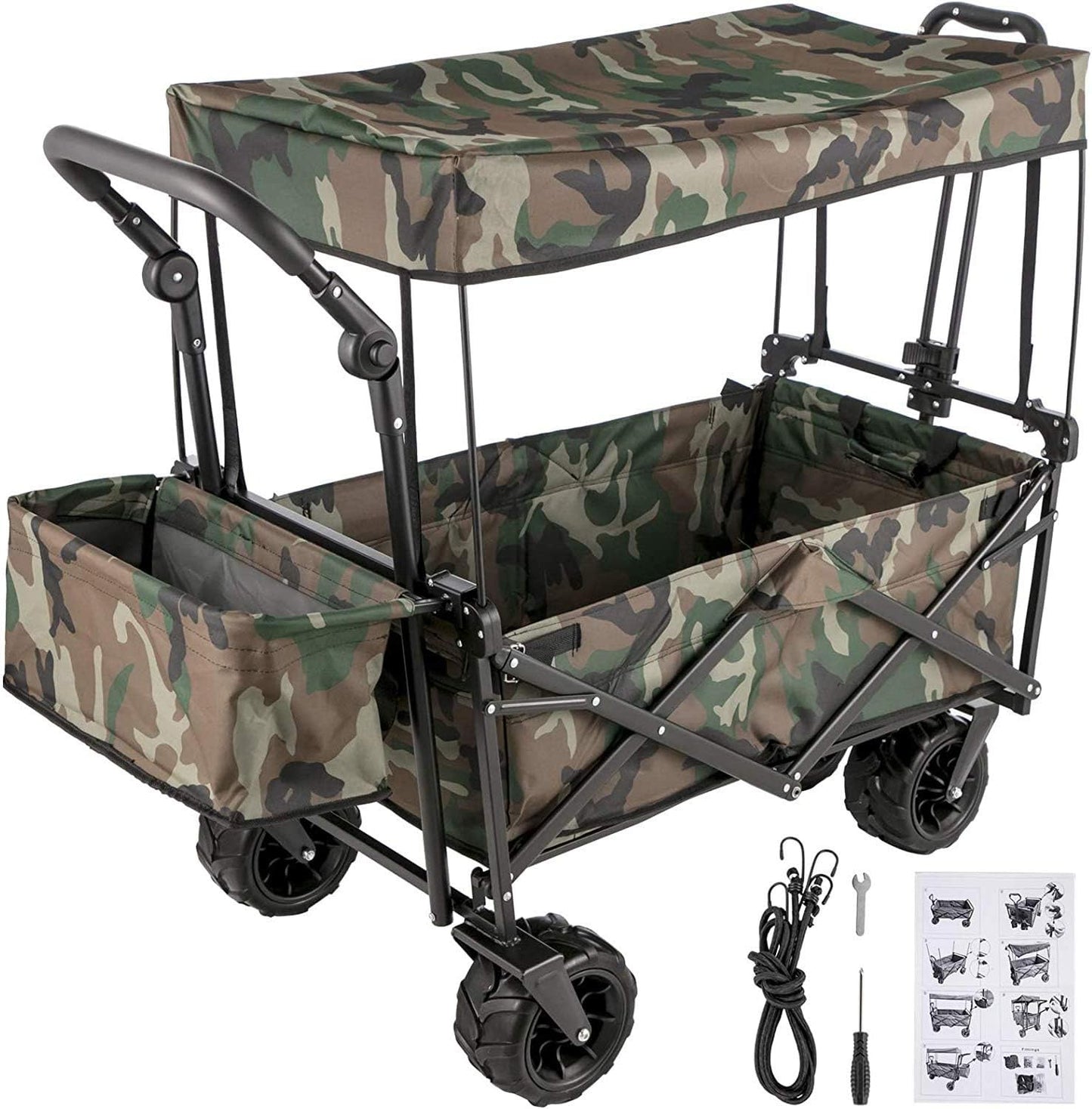 Collapsible Wagon Cart, w/Removable Canopy 600D Oxford Cloth, for Beach, Garden, Camouflage