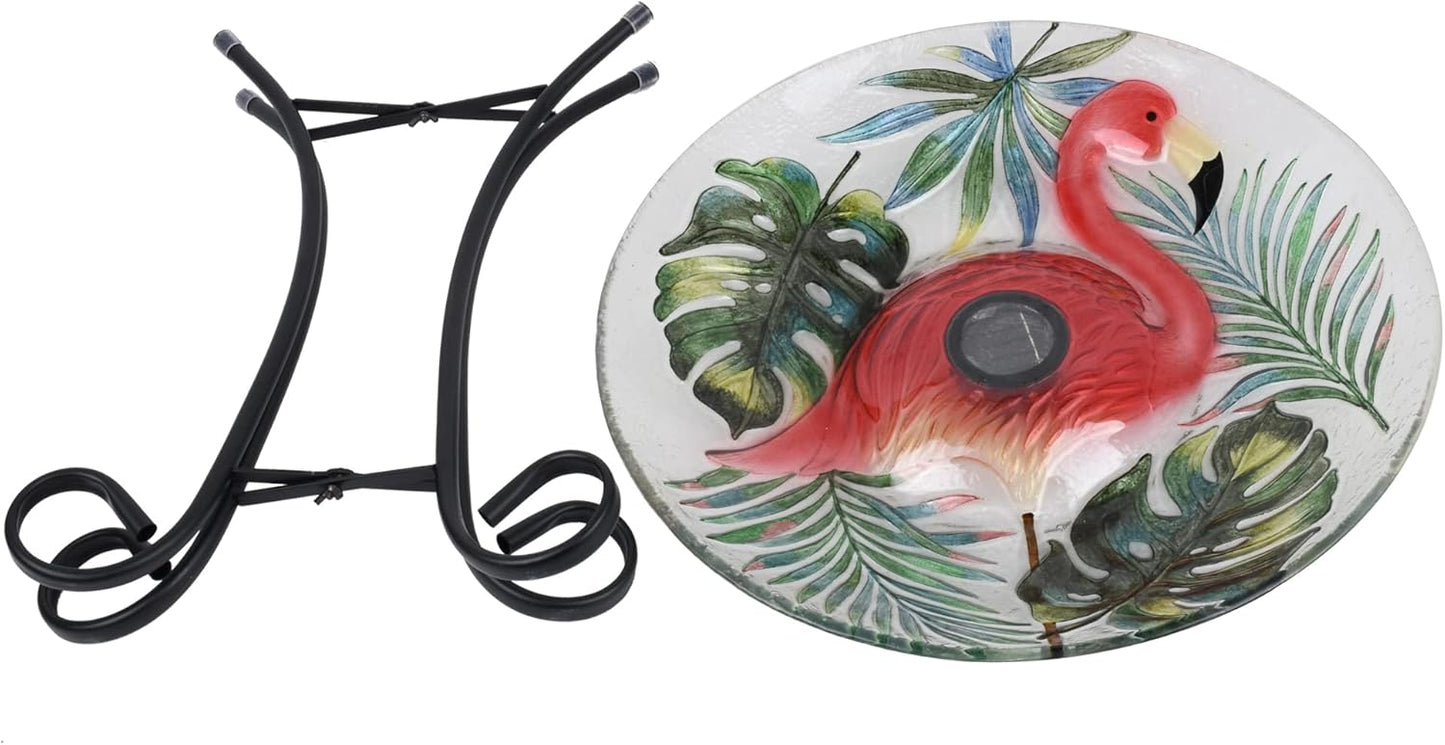 Hi Line Gift Ltd. Solar LED Verdant Glass Bird Bath with Stand - Flamingo