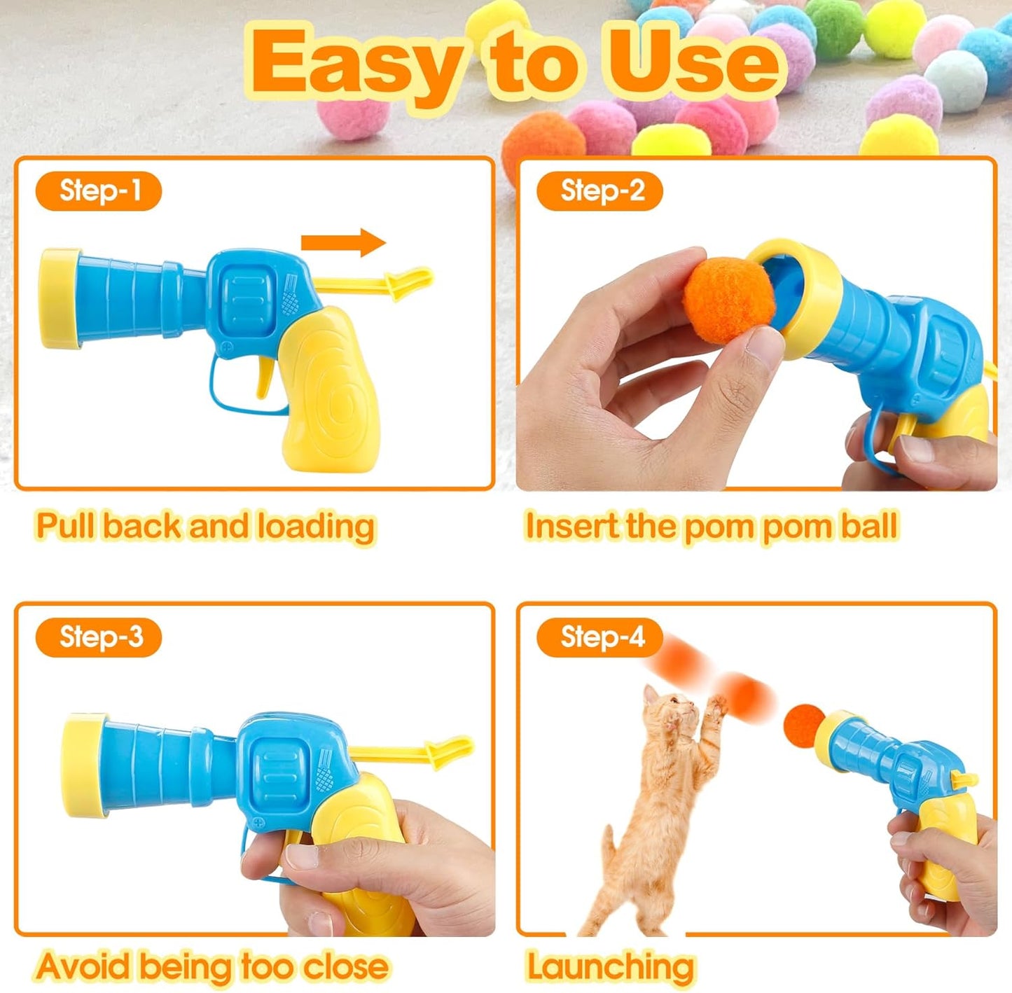 31Pcs Cat Ball Toy Launcher Gun,Cat Balls Fetch Toy,30Pcs Plush Fuzzy 