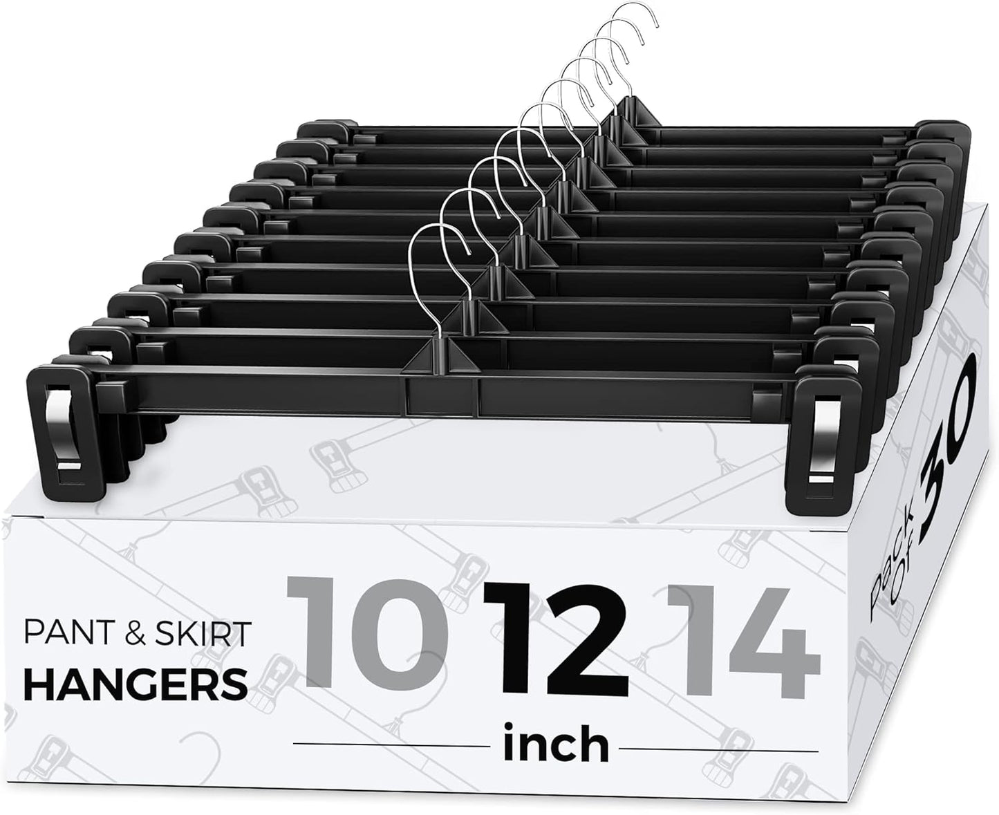 Smartor Pants Hangers - 30 Pack, Black Clips Hangers with 360° Hooks, Shorts Hanger with Strong Clamps, Dress, Heavy Duty as Trousers, Skirt, Jeans, Towel and Bottom Clothes -12 Inch
