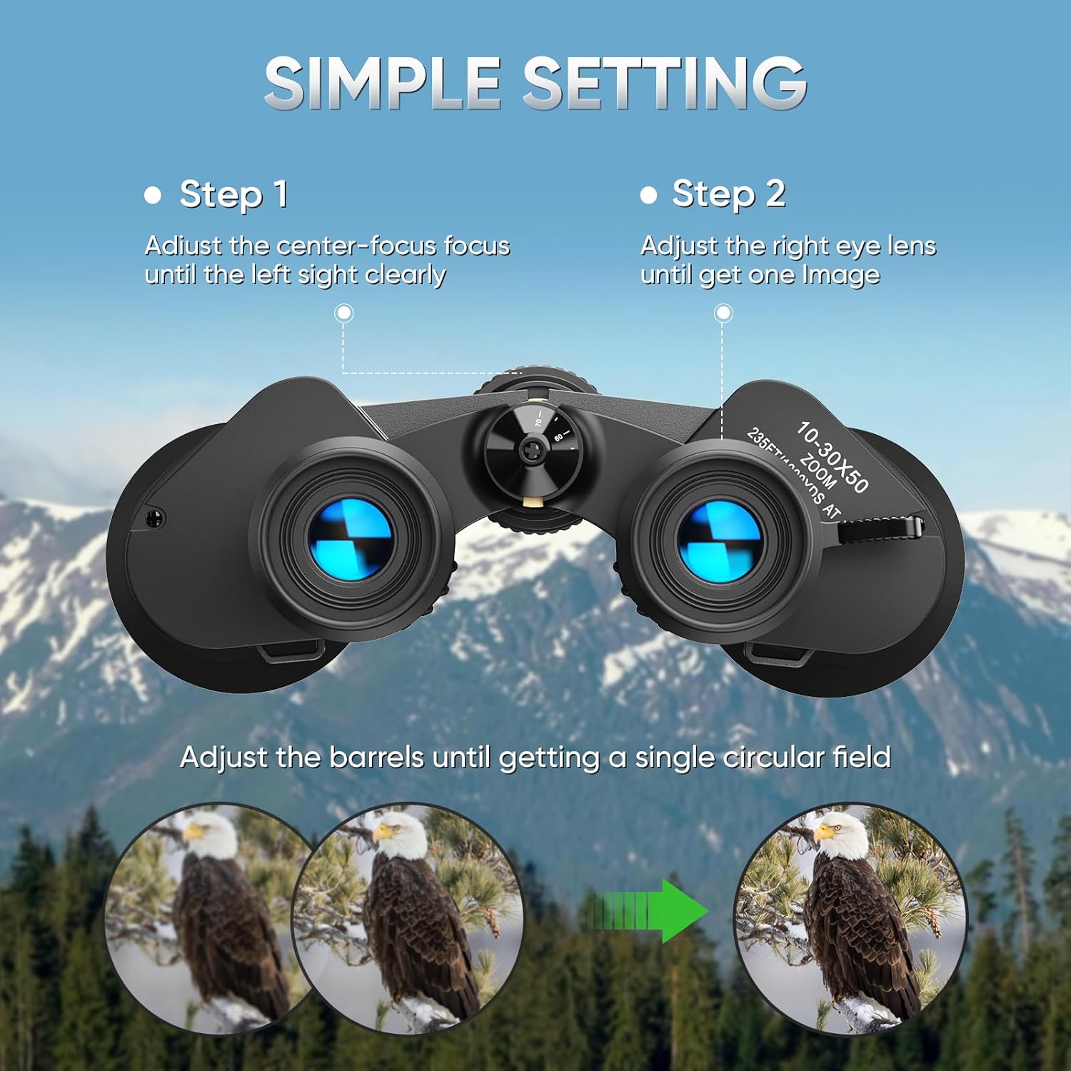 10-30x50 High Power Military Zoom Binoculars for Adults, Low Light Nig