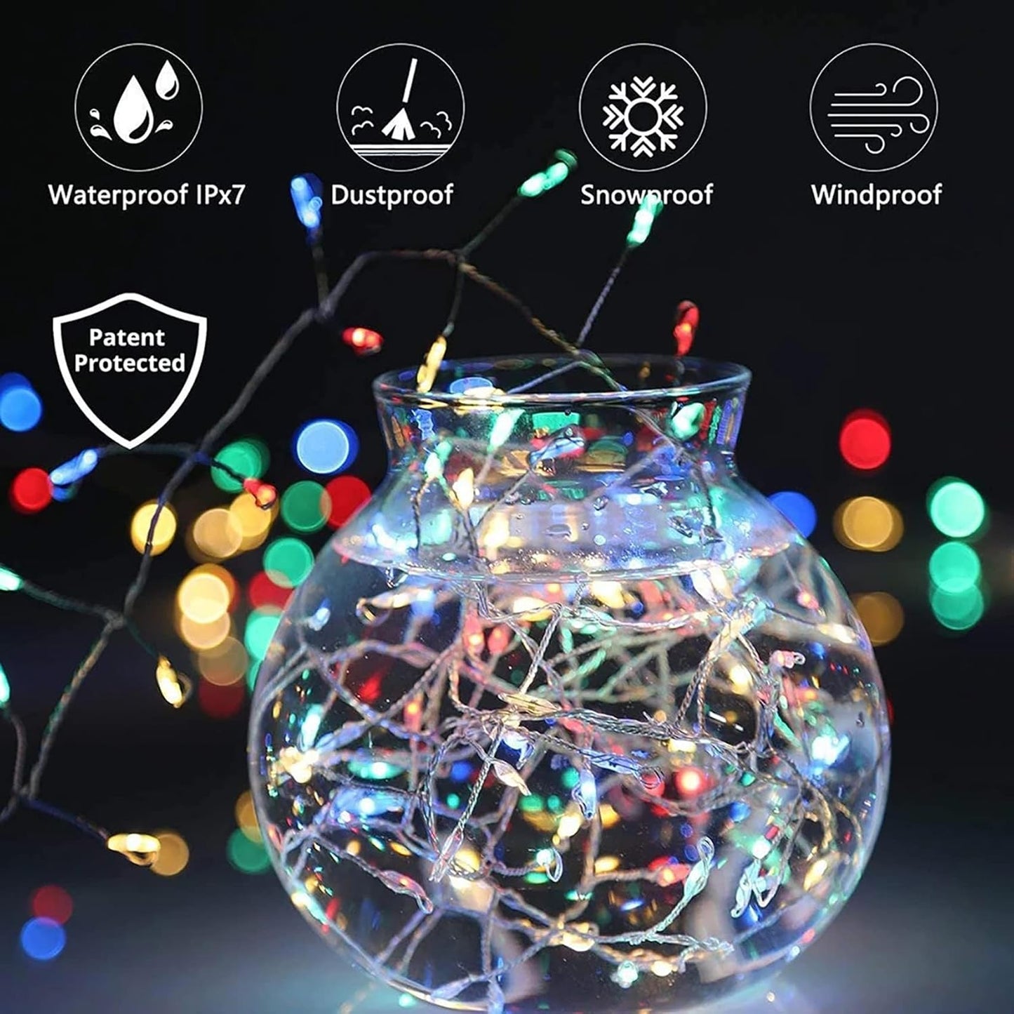Solar Fairy Lights - 9.84Ft 100 LED Waterproof Solar Firecracker Lights with 8 Modes, Outdoor Christmas String Lights for Garden, Wedding, Party Decor (Colorful)