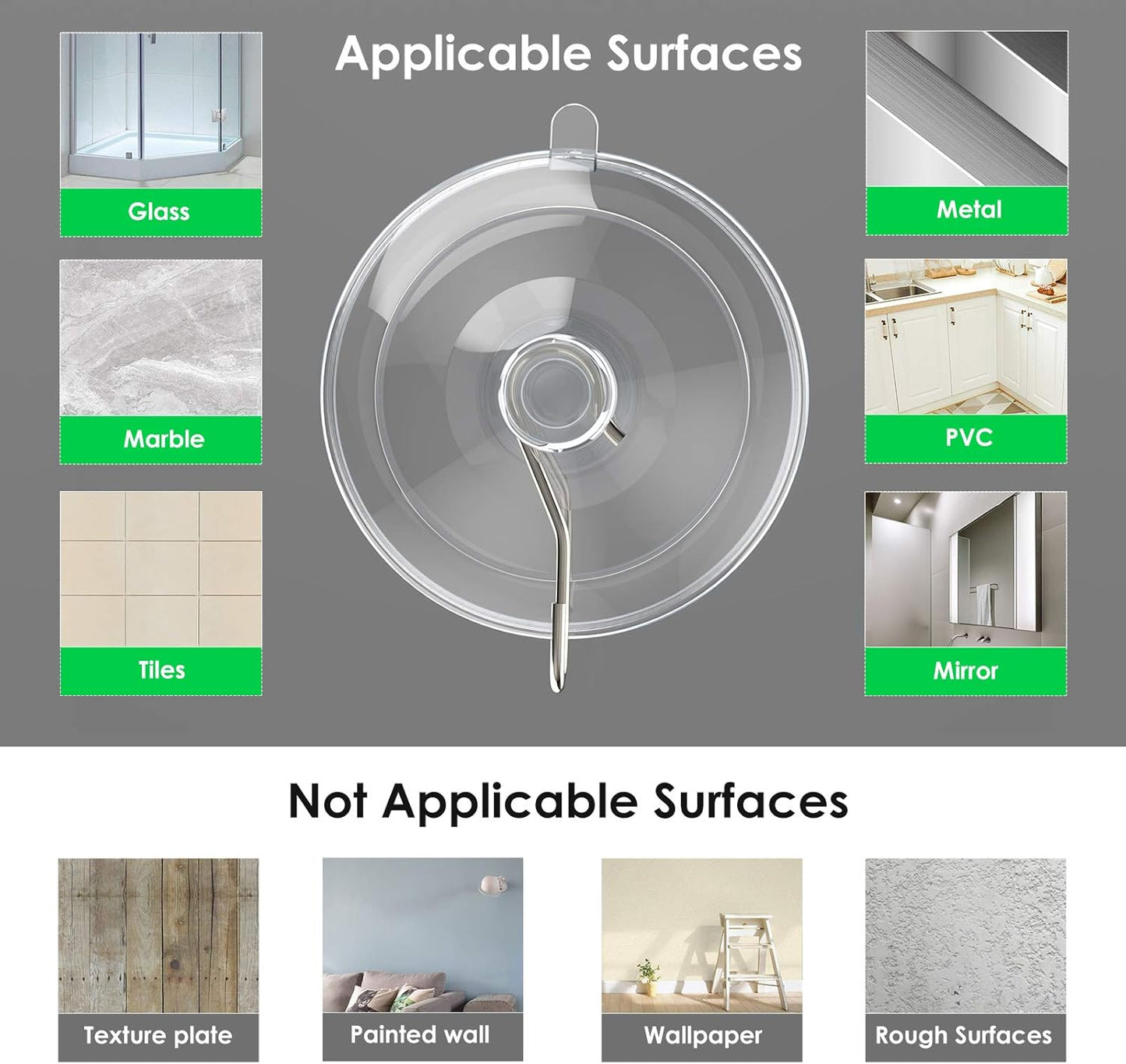 Hangerspace Suction Cup Hooks, 1.77 Inches Clear PVC Suction Cups with Metal Hooks Removable Small Suction Cups for Shower Bathroom Kitchen Wall Window Glass Door 12 Pack