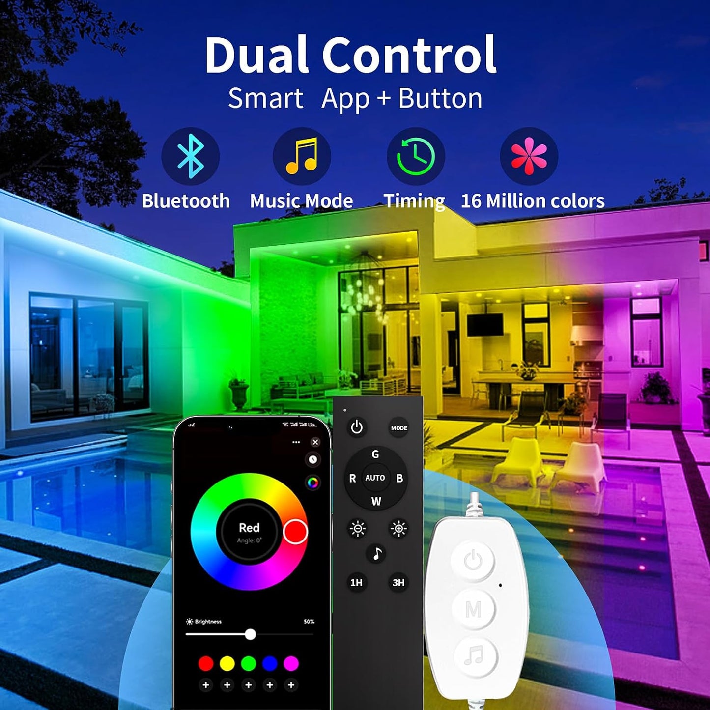 KSIPZE 50ft Outdoor led Strip Lights Waterproof IP68, RGB Outdoor led 