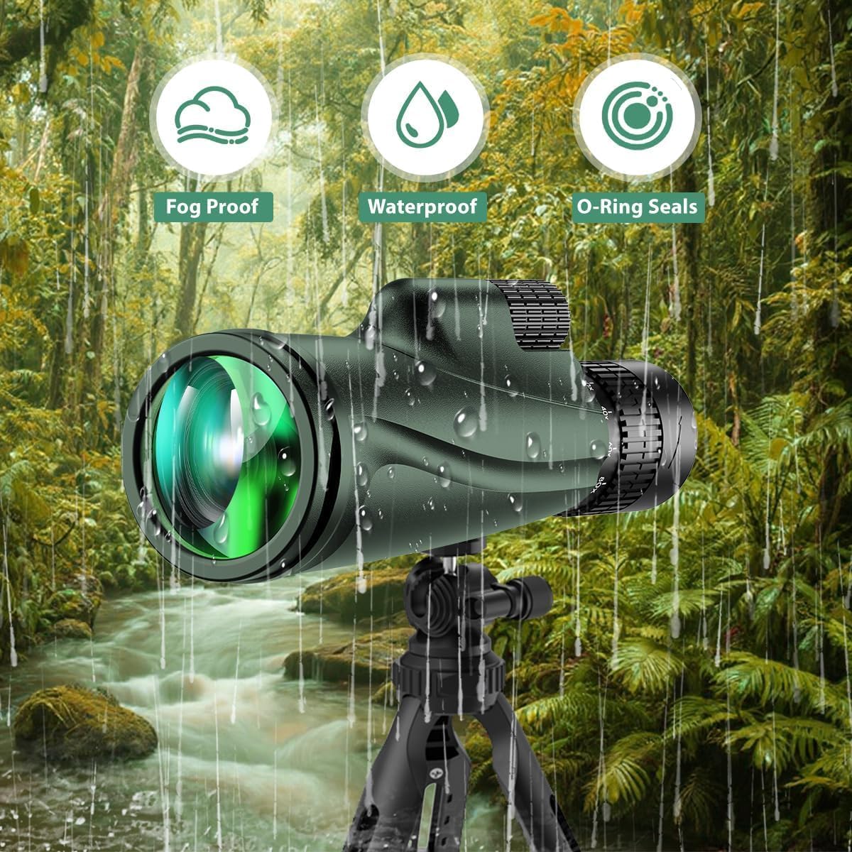 Monocular Telescope 80 x 100 High Powered Monoculars for Adults with Tripod, Monocular for Smartphone Suitable for Bird Watching Larger Vision Monoculars for Adults with BAK4 Prism & FMC Lens Green
